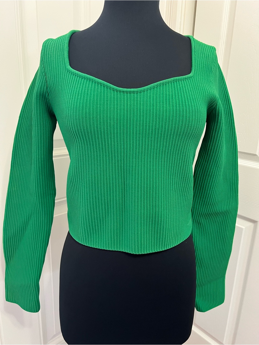 Forever 21 Green Ribbed Square-Neck Women's Cropped Sweater